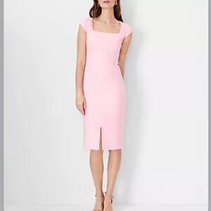 NWT Ann Taylor Scooped Square Neck Sheath Dress In Linen Blend, Pastel Pink, 00